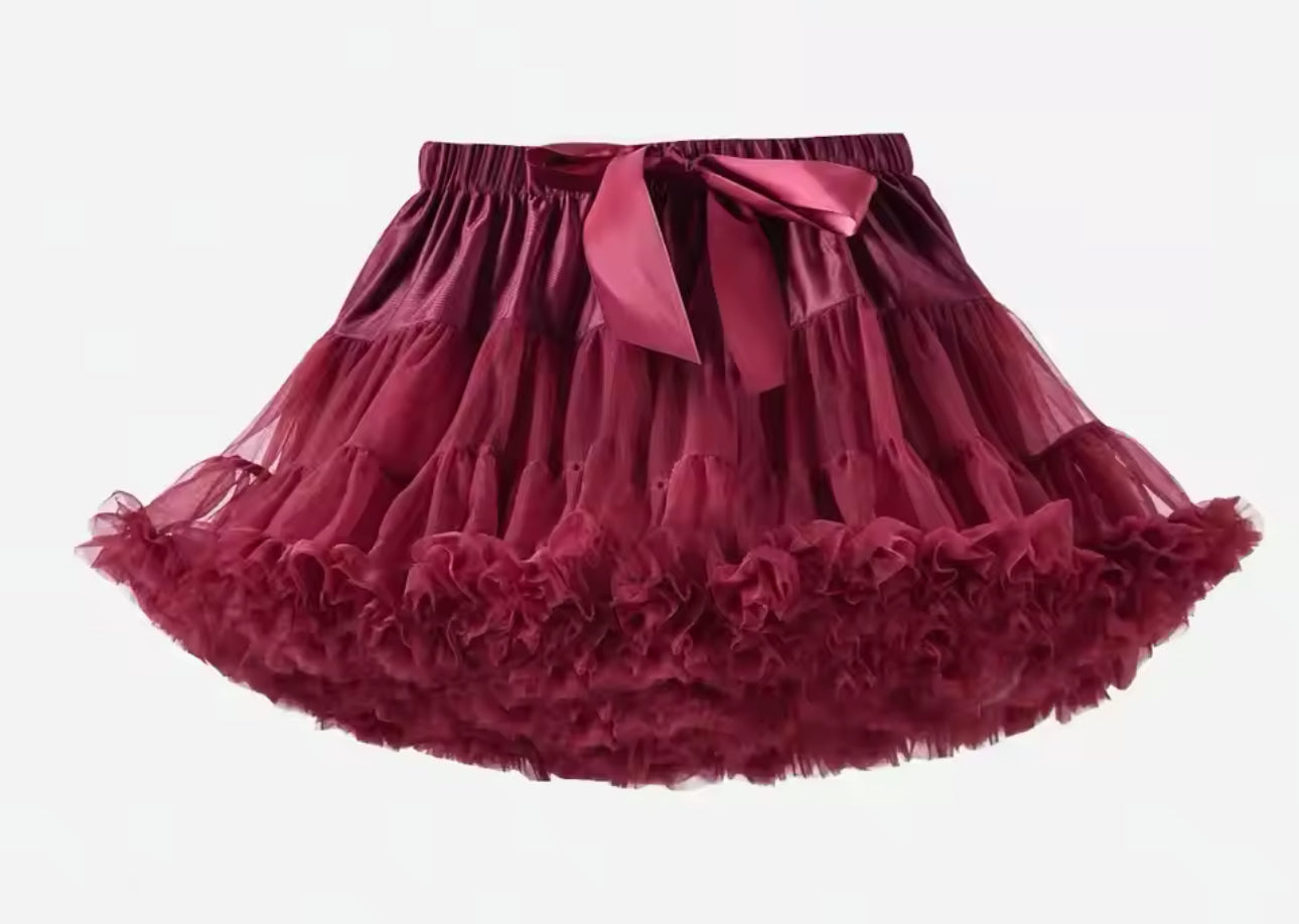 Red Wine Layered Tulle Skirt