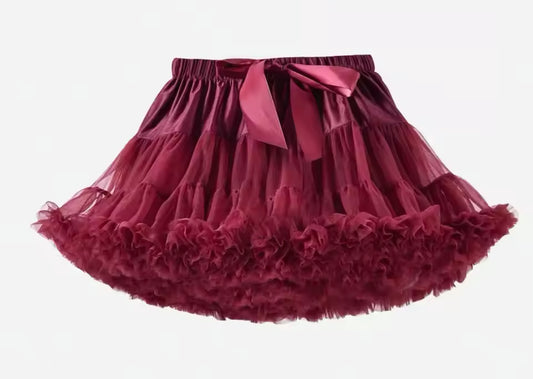 Red Wine Layered Tulle Skirt