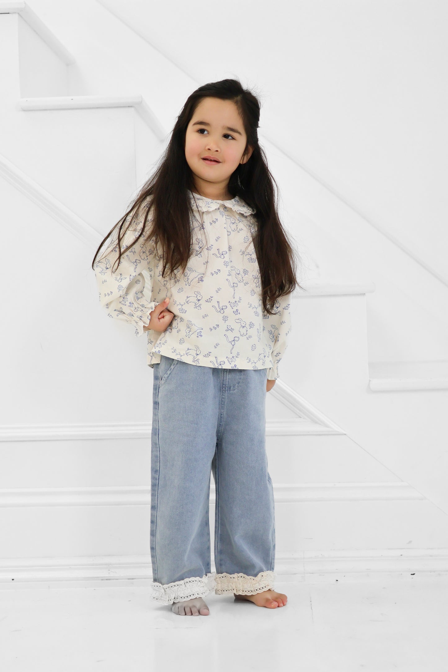Frill Collar Blouse/Bunny Print