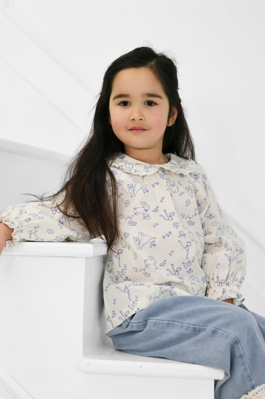 Frill Collar Blouse/Bunny Print